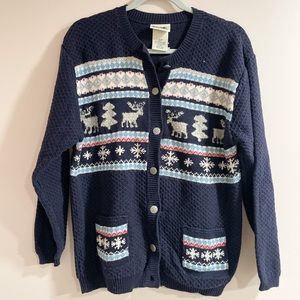Vintage Fair Isle Christmas Cardigan Ramie Blend Size M